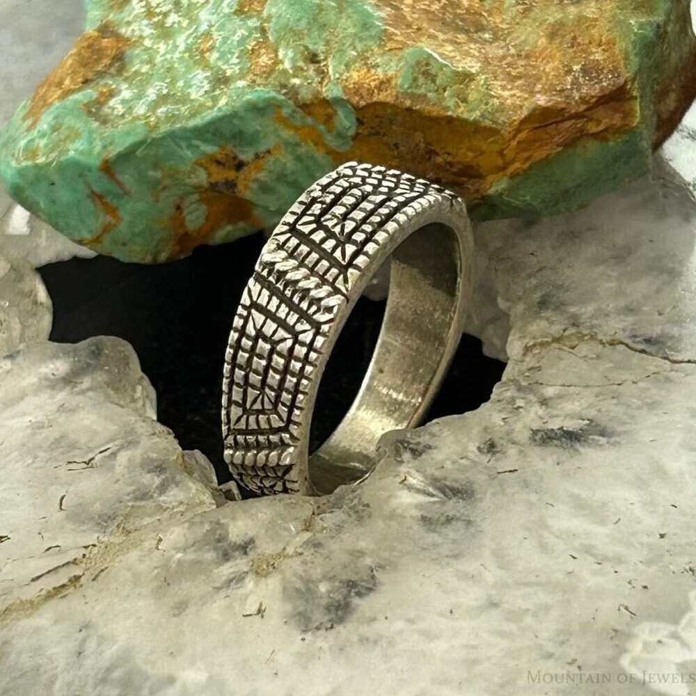 Elgin Tom Vintage Native American Sterling Basket Weave Design Ring S7 For Women - Picture 3 of 10